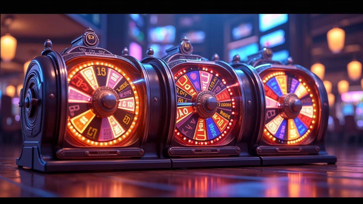Animated Mega Spinner Dice slot machine with three bonus wheels