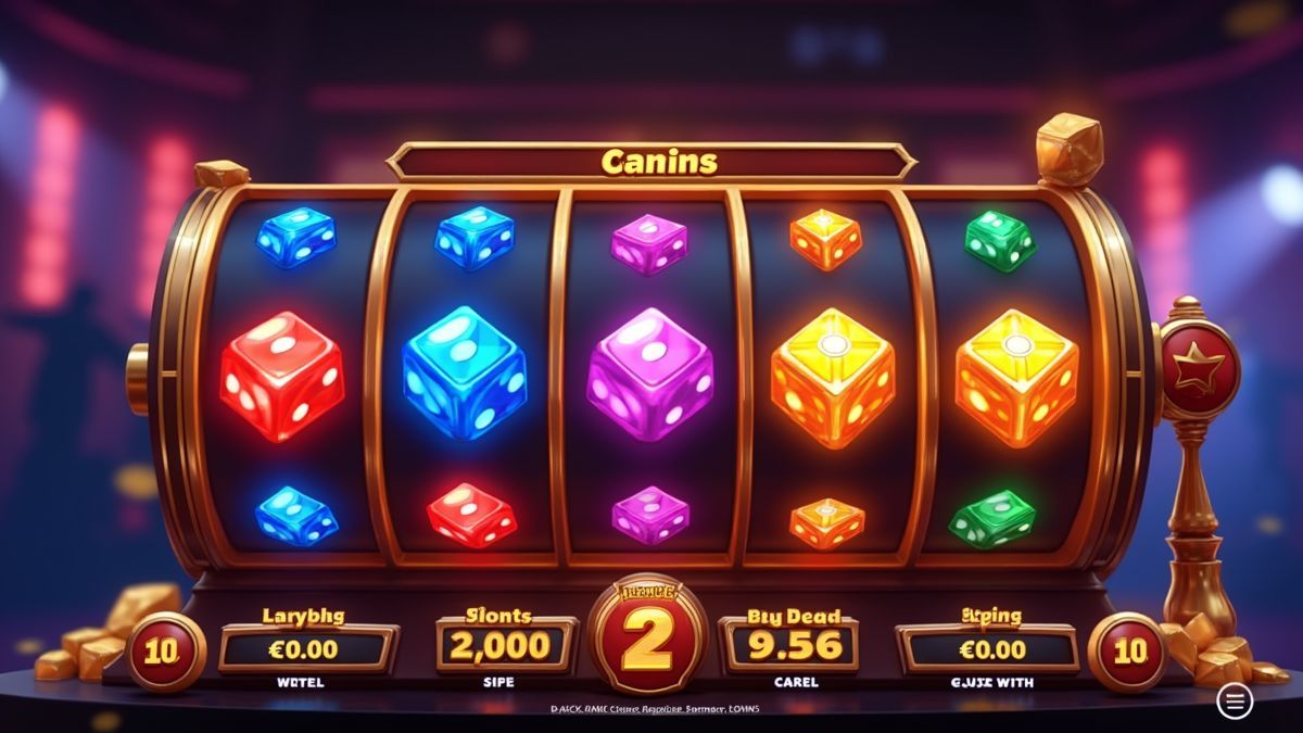Animated Mega Spinner Dice slot machine with glowing reels and jackpot wheel