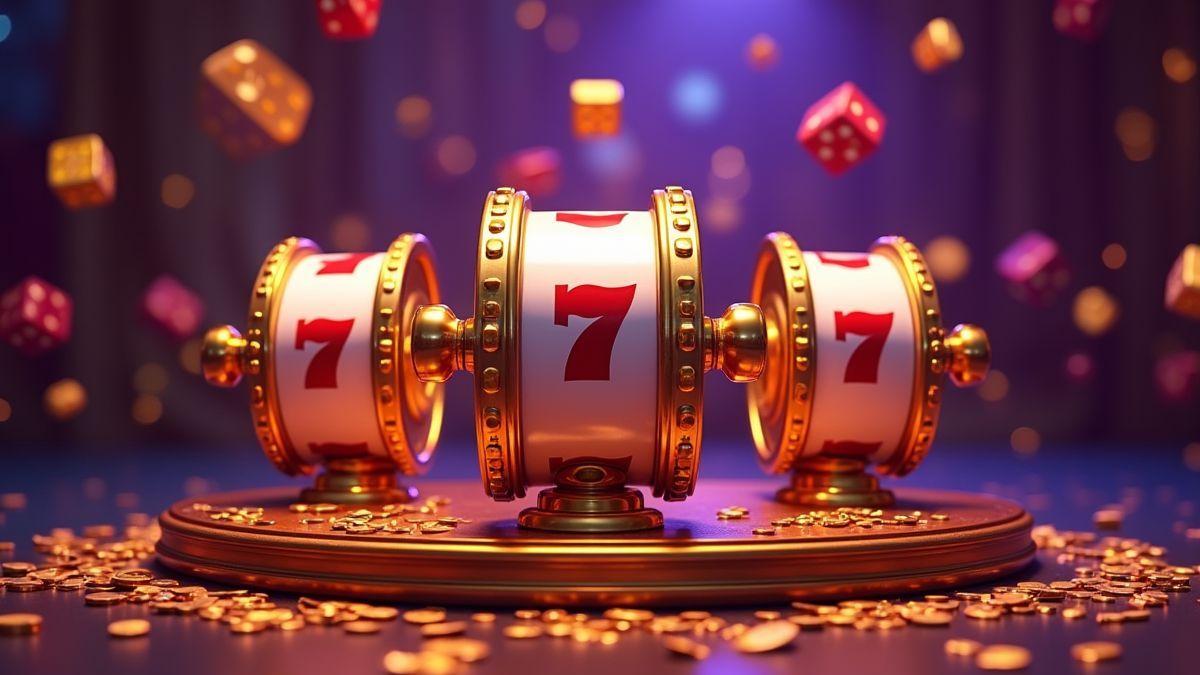 Three animated bonus wheels beside a dice-themed jackpot slot machine