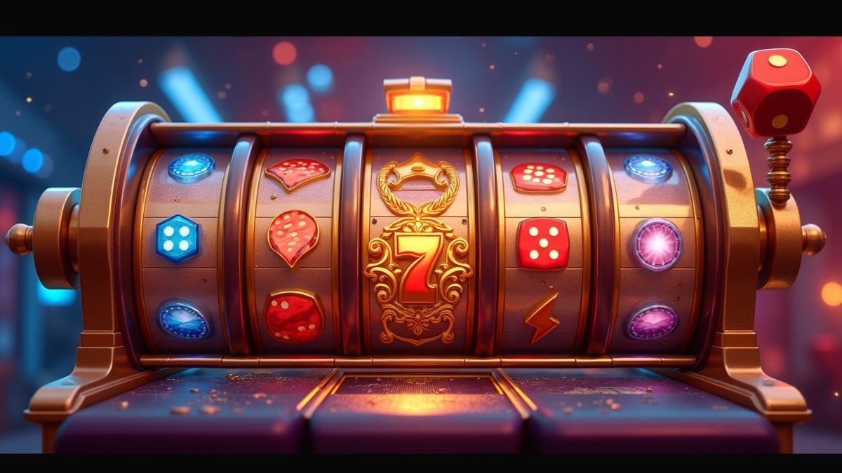 Animated Mega Spinner Dice slot machine with three glowing bonus wheels