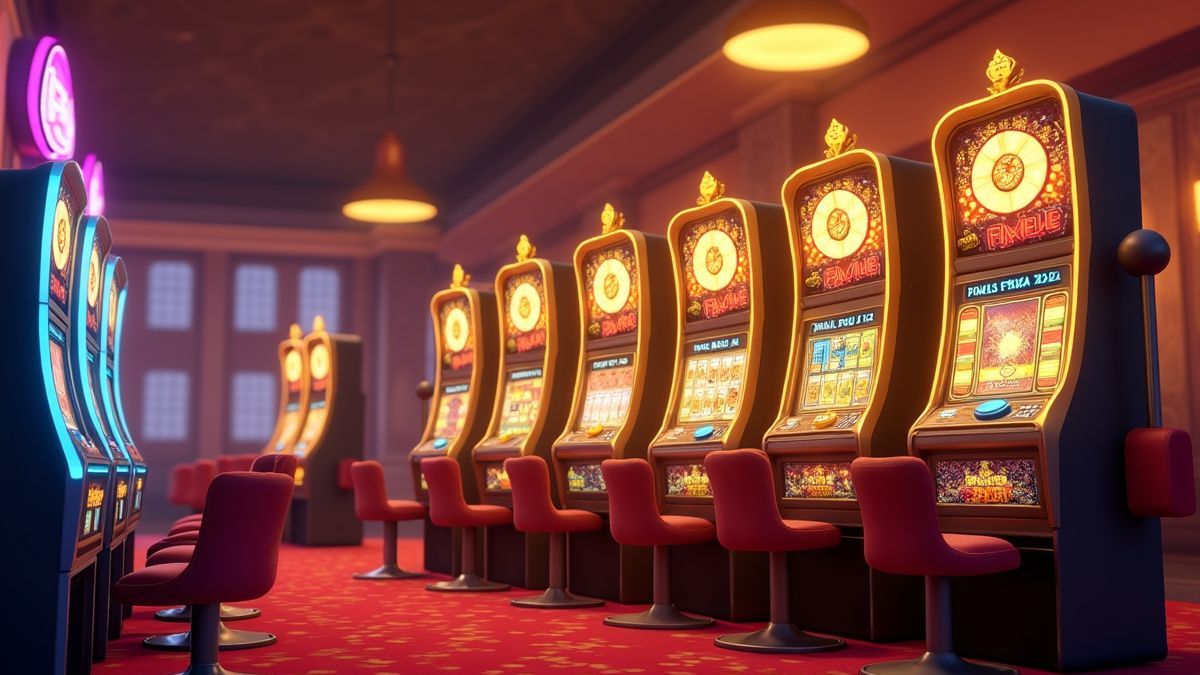 Animated family of fruit slot machines linked to a jackpot network