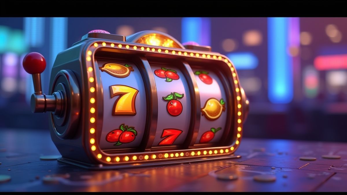Animated slot cabinet with three spinning jackpot wheels