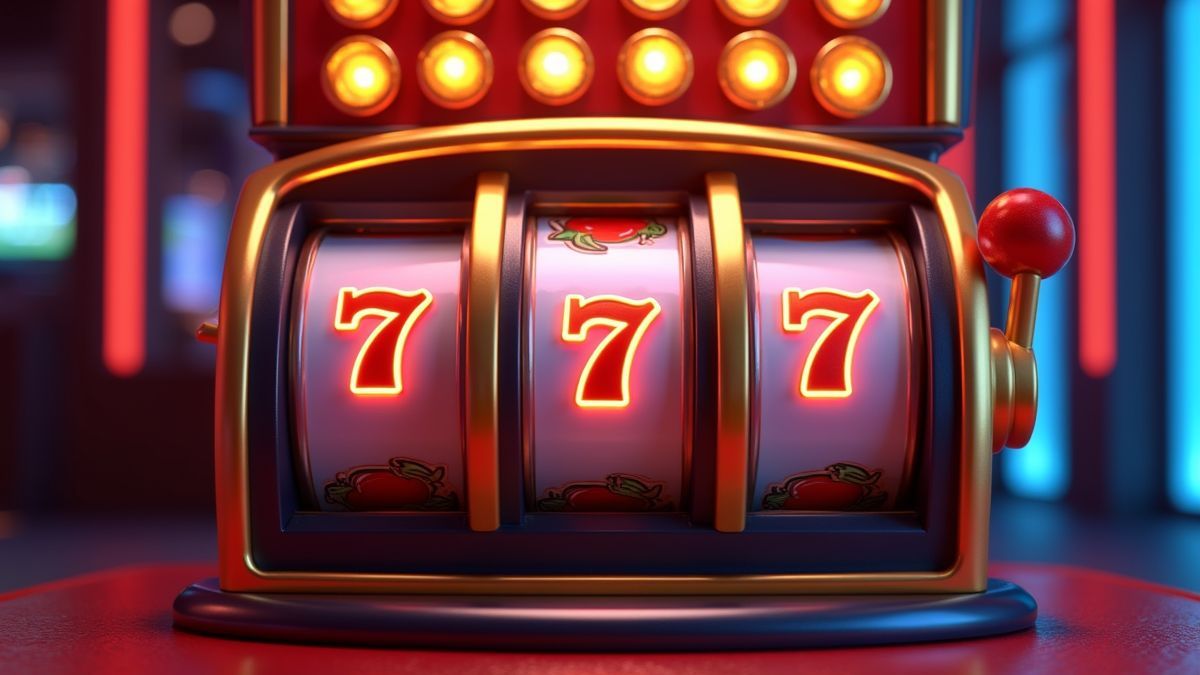 Animated fruit-style slot machine with glowing bonus wheels