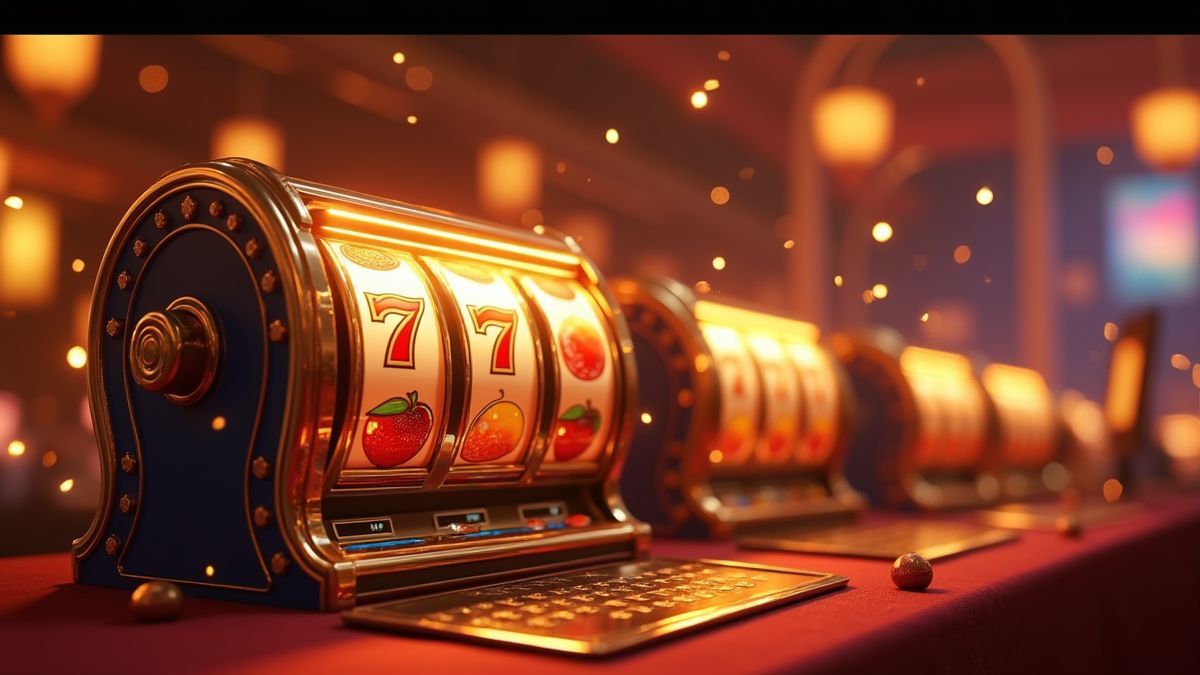 Animated fruit slot machine with progressive jackpot lighting