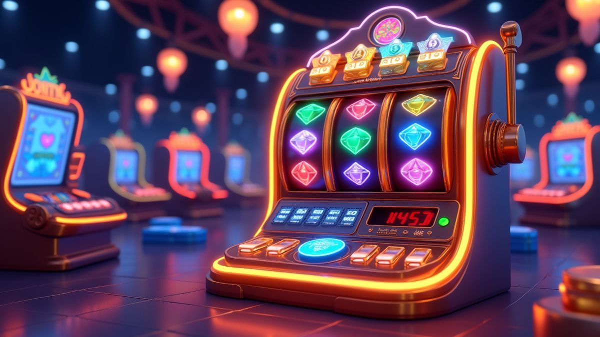 Animated Rapid Rush dice slot with four glowing reel grids and a jackpot wheel