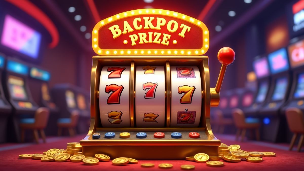 Animated Rapid Rush jackpot slot cabinet with dice symbols and glowing prize effects