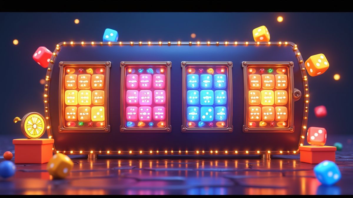 Animated Rapid Rush dice slot with four glowing game grids and a jackpot wheel