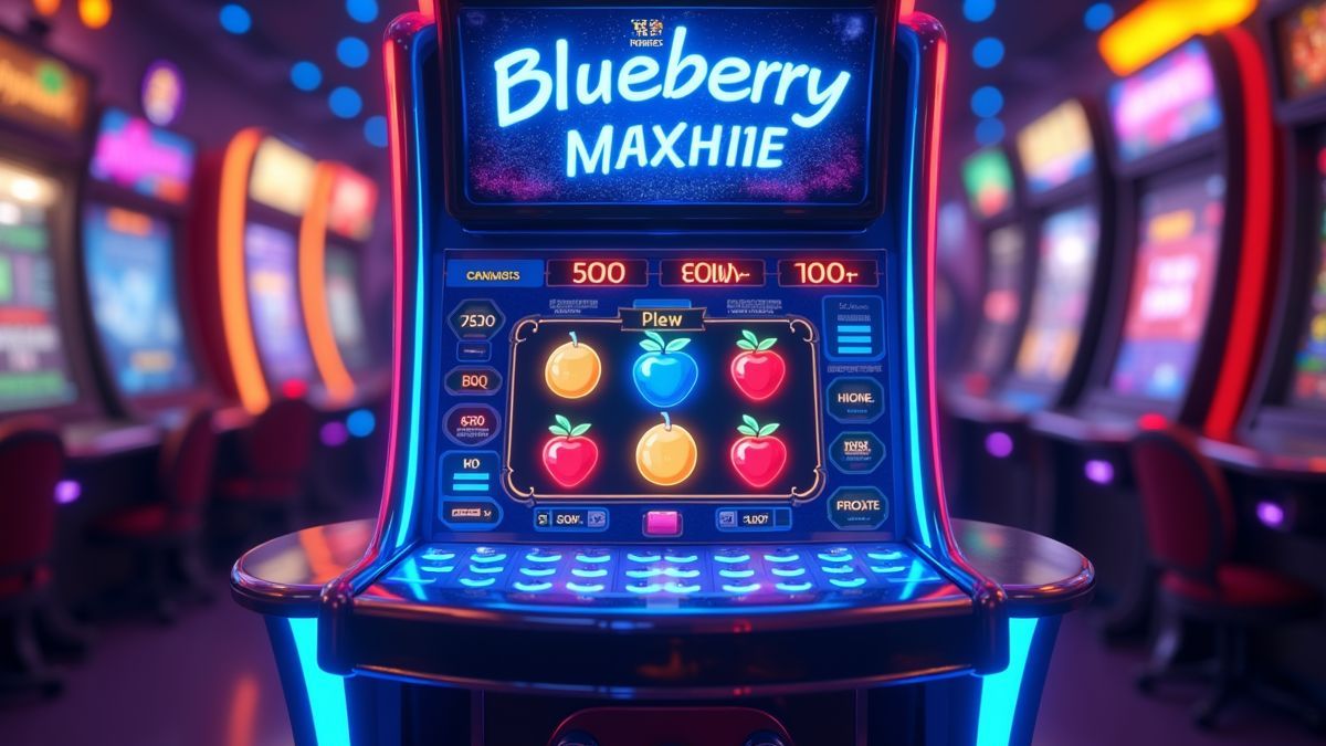 Slot de fruta Super BlueBerry animada com um visor de jackpot progressivo brilhante