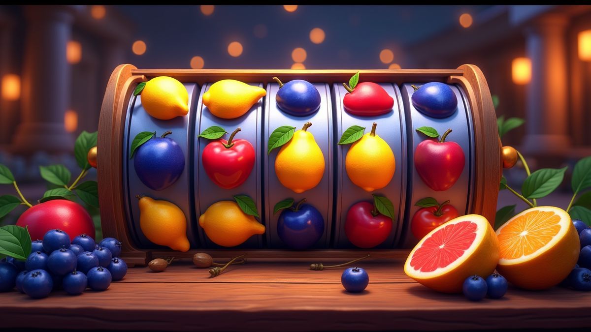 Slot de fruta animada com tema de mirtilos e ambiente de jogo de bónus