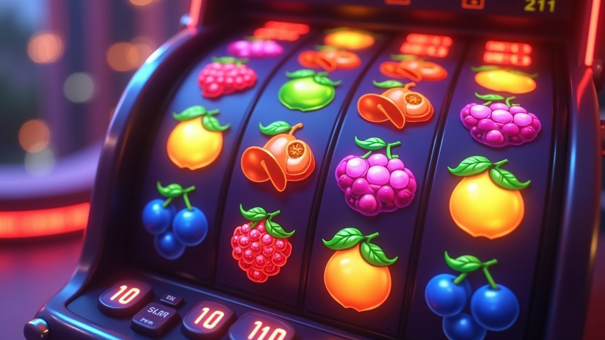 Geanimeerde Super BlueBerry-fruitautomaat met een gloeiende jackpotmeter