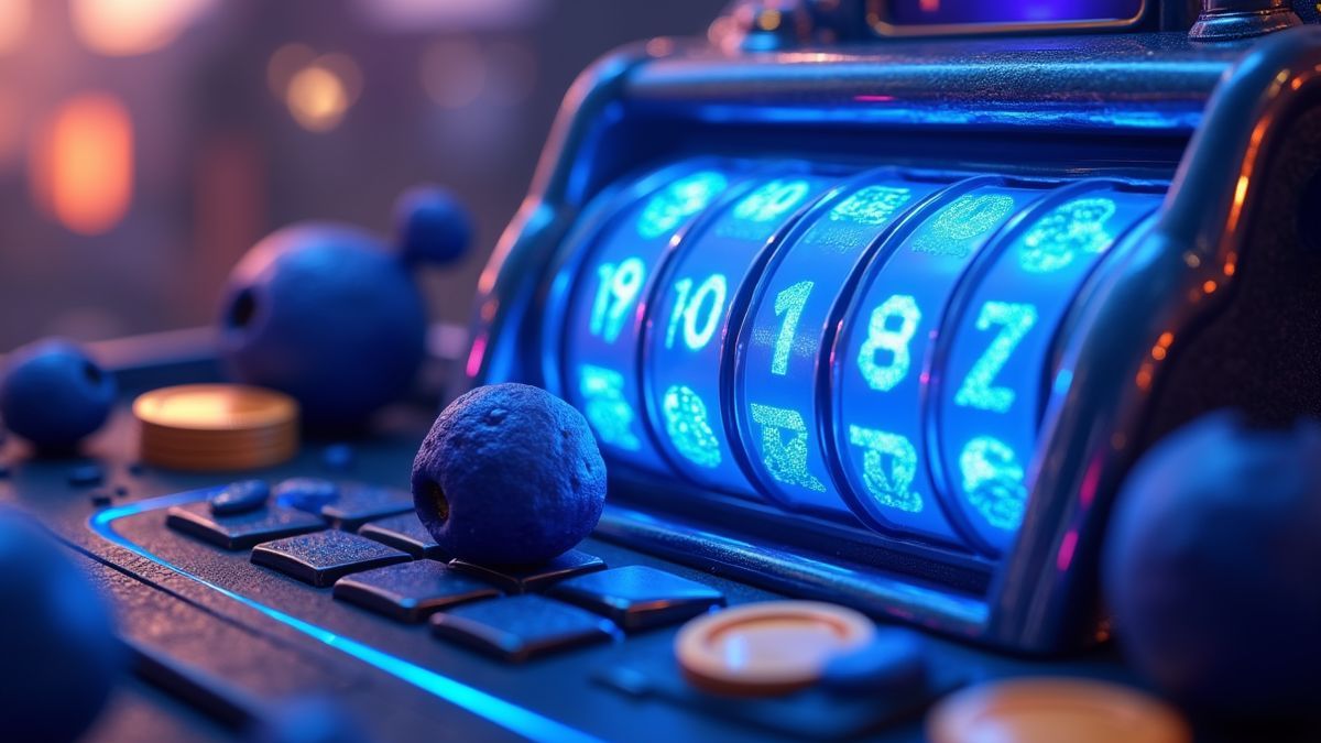 Geanimeerde slotkast met bosbessenthema en afzonderlijke jackpot- en functieverlichting