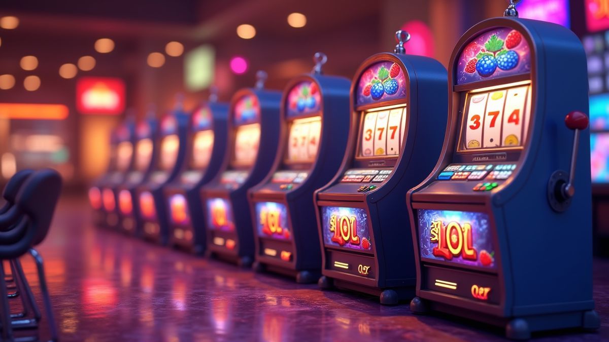 Máquinas de slot de frutas animadas e associadas que representam os níveis de aposta do Super BlueBerry