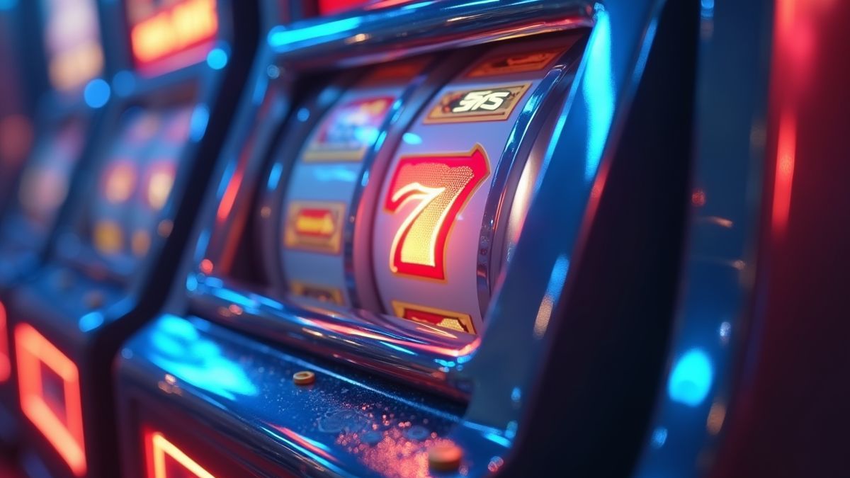 Máquina tragamonedas de jackpot plateado animada que brilla en un casino