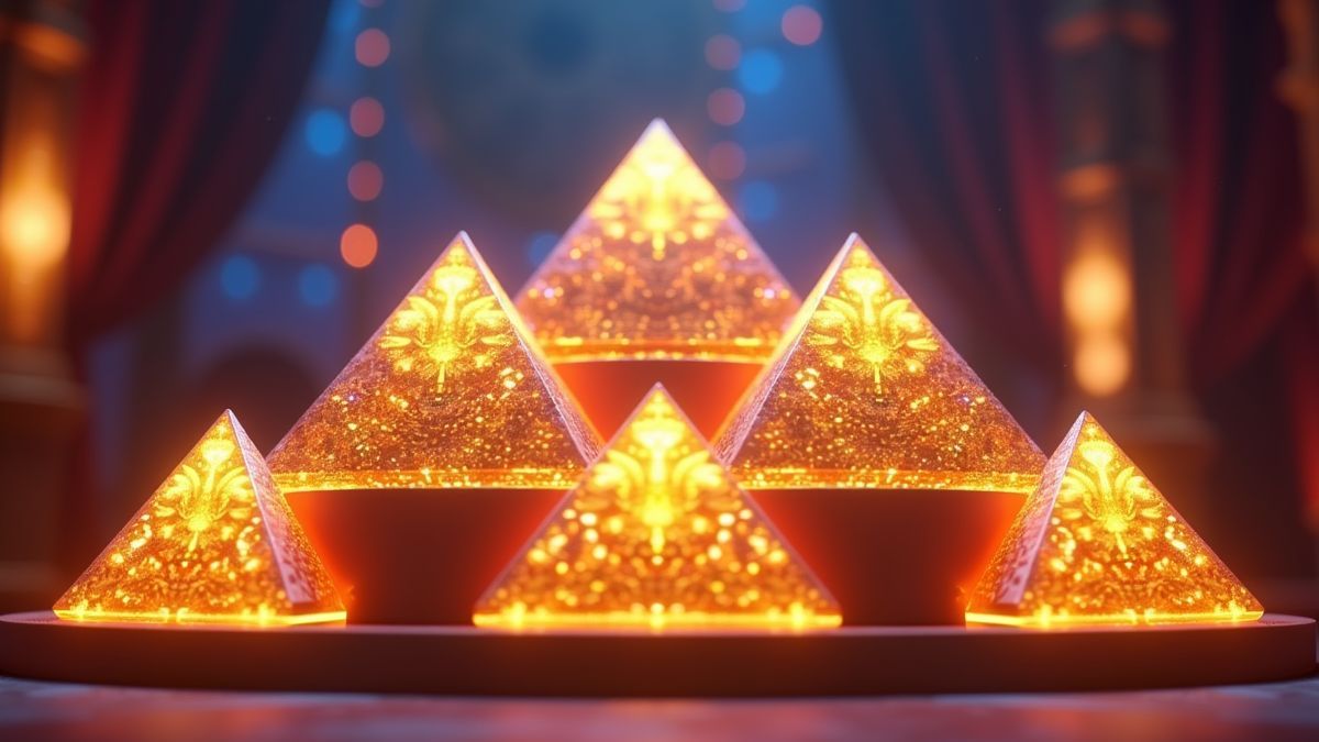 Máquina tragamonedas de pirámide animada de Take It Or Not con efectos de jackpot luminosos