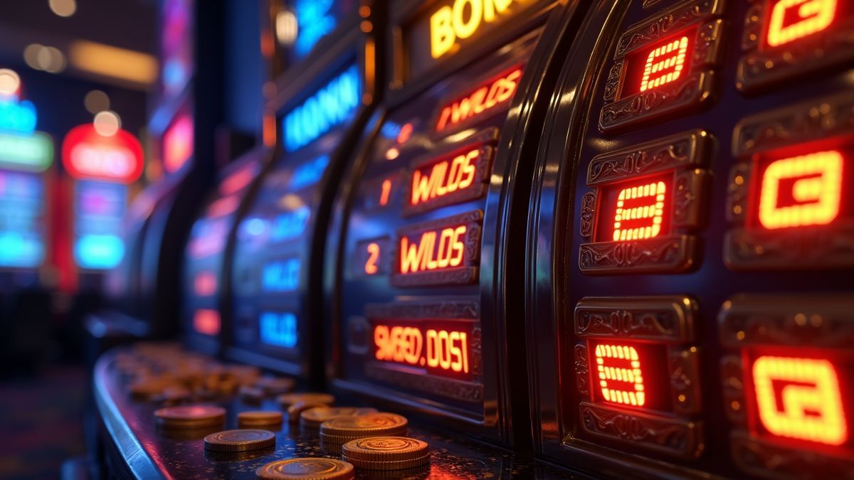 Gabinete de tragaperras animado con temática de pirámide y tres caminos de bonus brillantes