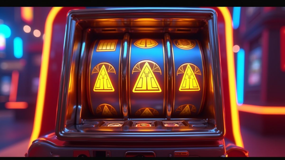 Máquina tragaperras animada de Take It Or Not con símbolos de pirámides brillantes
