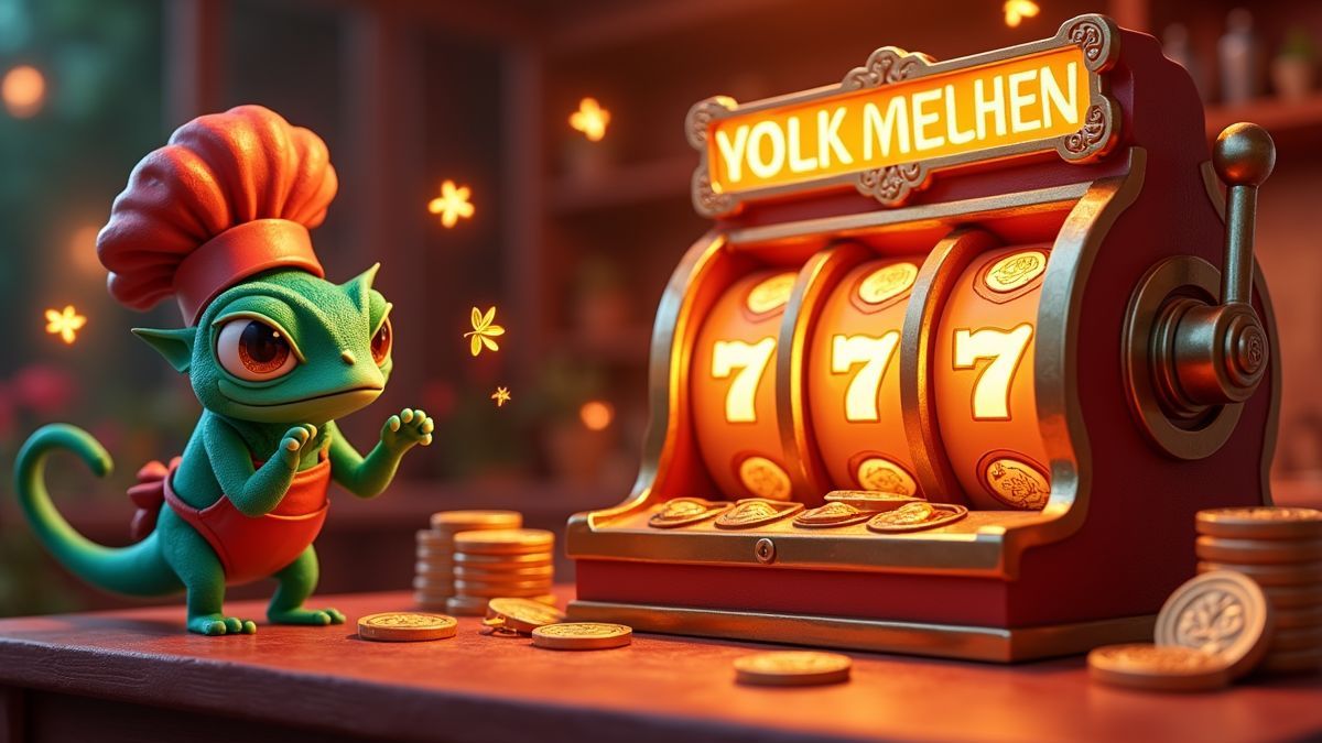 Animierter würziger Küchen-Slot umgeben von Bronzemünzen und Glühwürmchen