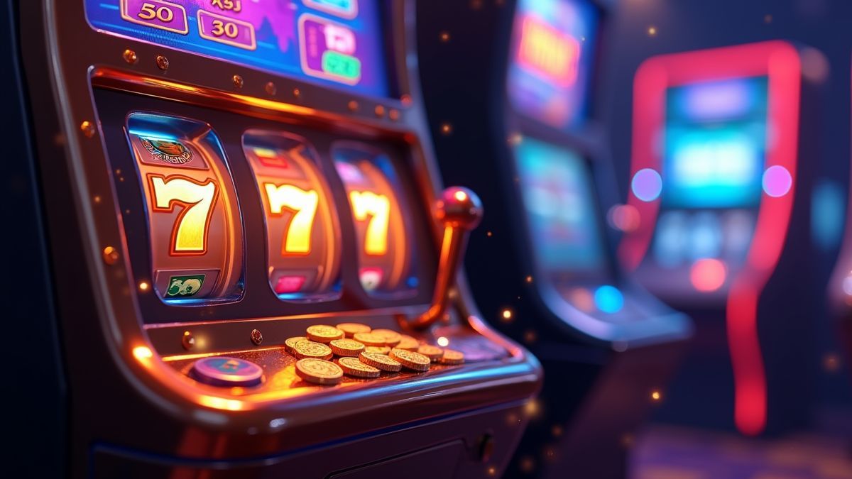 Animated slot machine beside a glowing mini progressive jackpot wheel