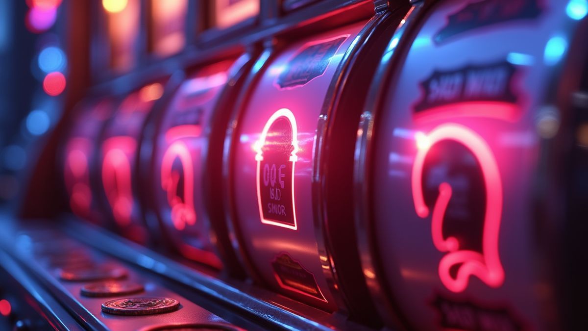 Animated linked slot machines with a glowing progressive jackpot effect