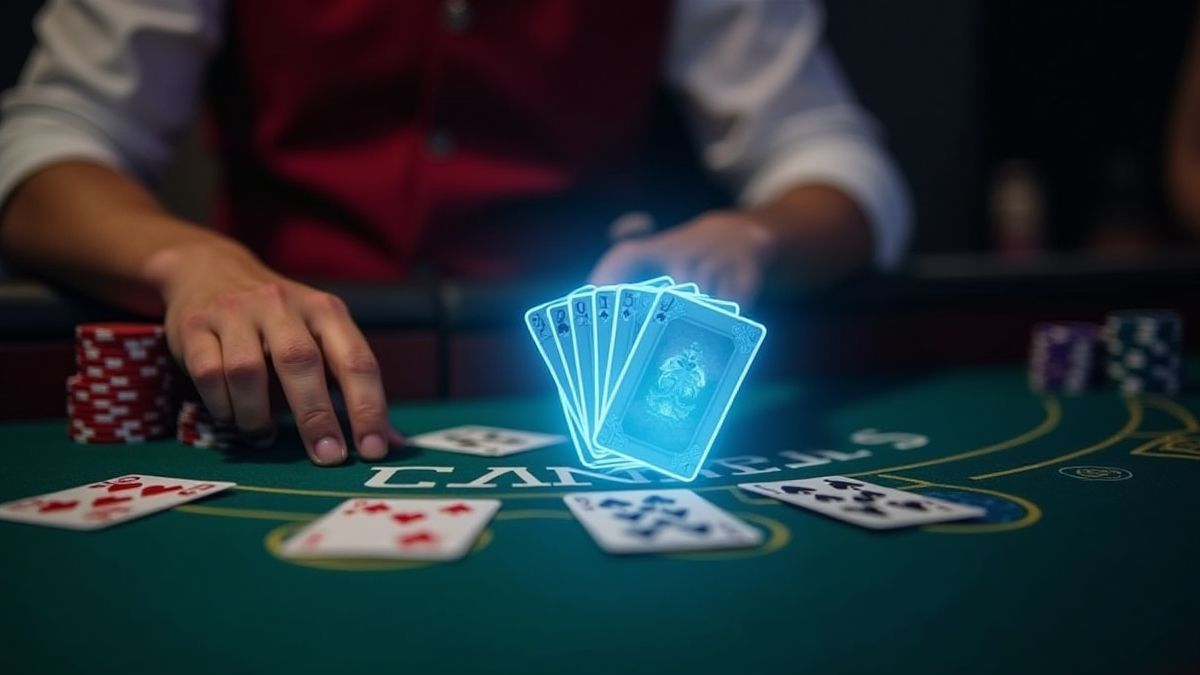 Casino-Tutorialszene mit Pokerstrategien.