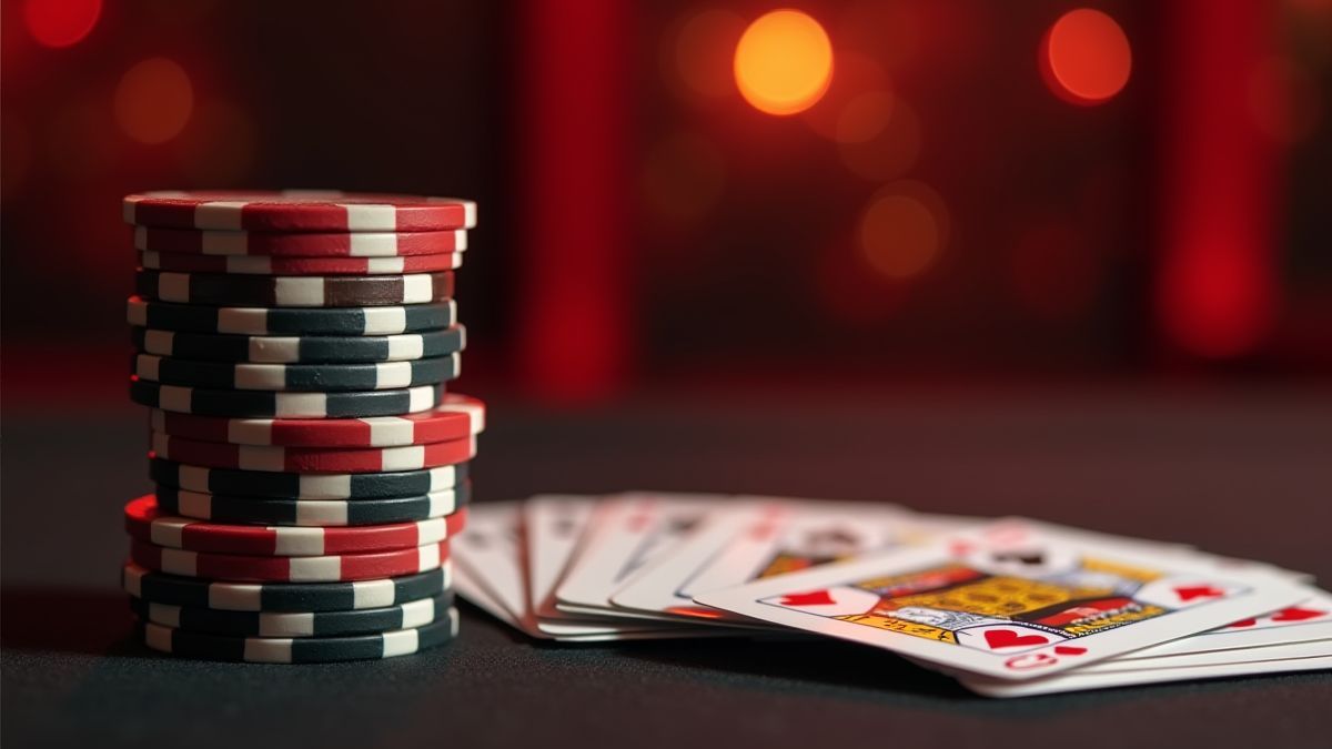 Fichas de póker y cartas en un entorno de casino