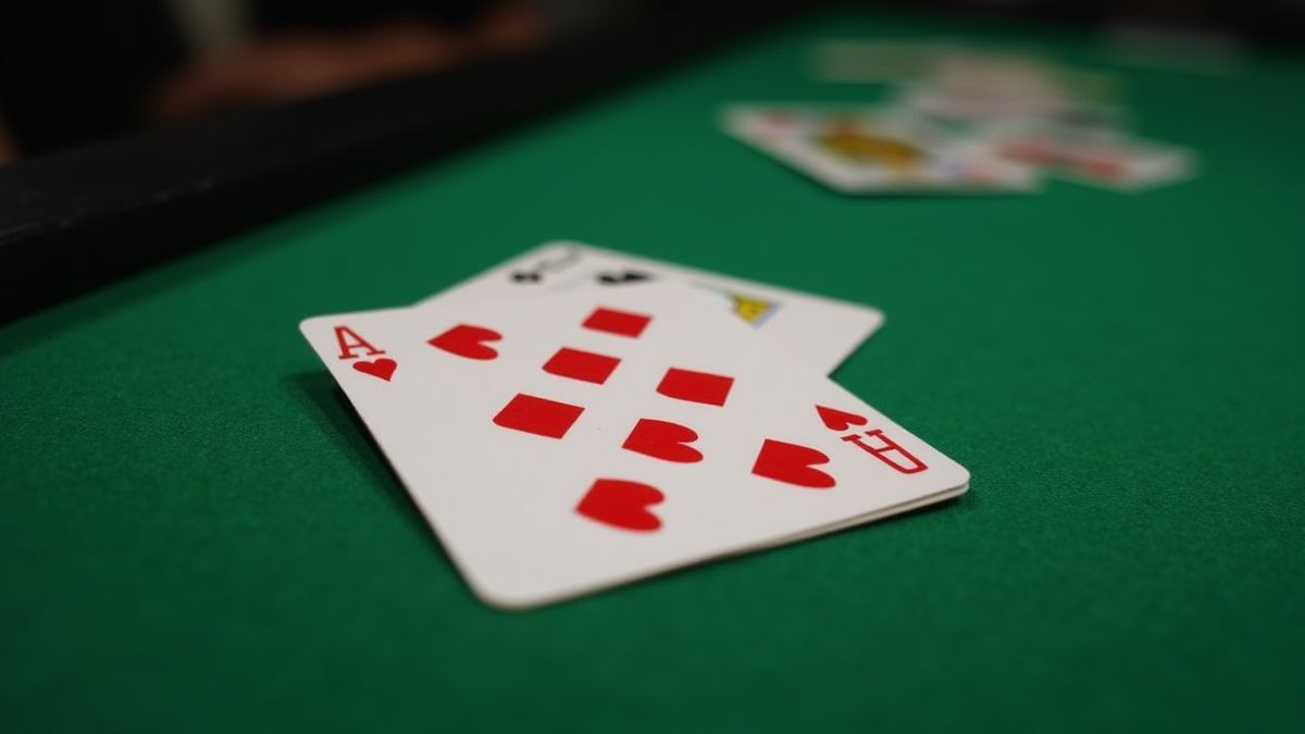 Mano de póker con cartas Jotas en una mesa verde.