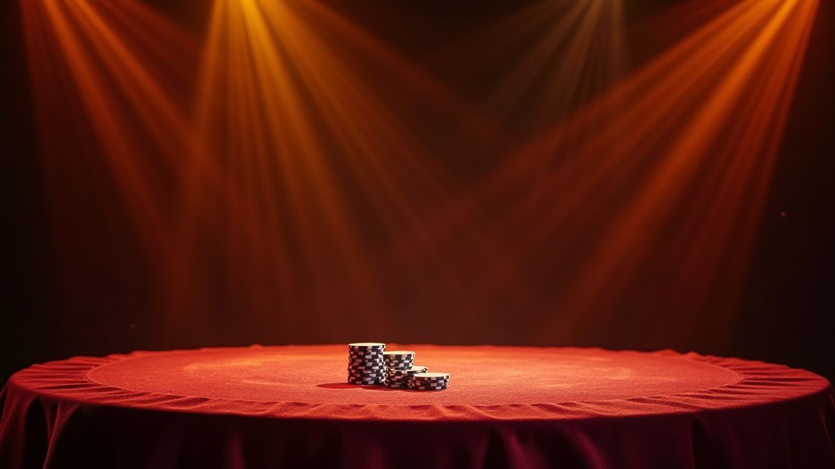 Escenario de casino con luces doradas y fichas de póker