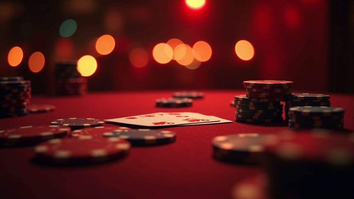 Fichas de casino y cartas en una mesa brillante
