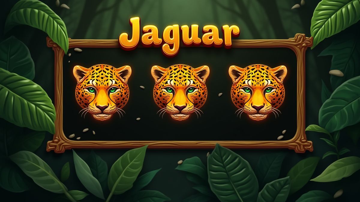 Símbolos dorados de jaguar en una pantalla de slot con motivos de jungla.
