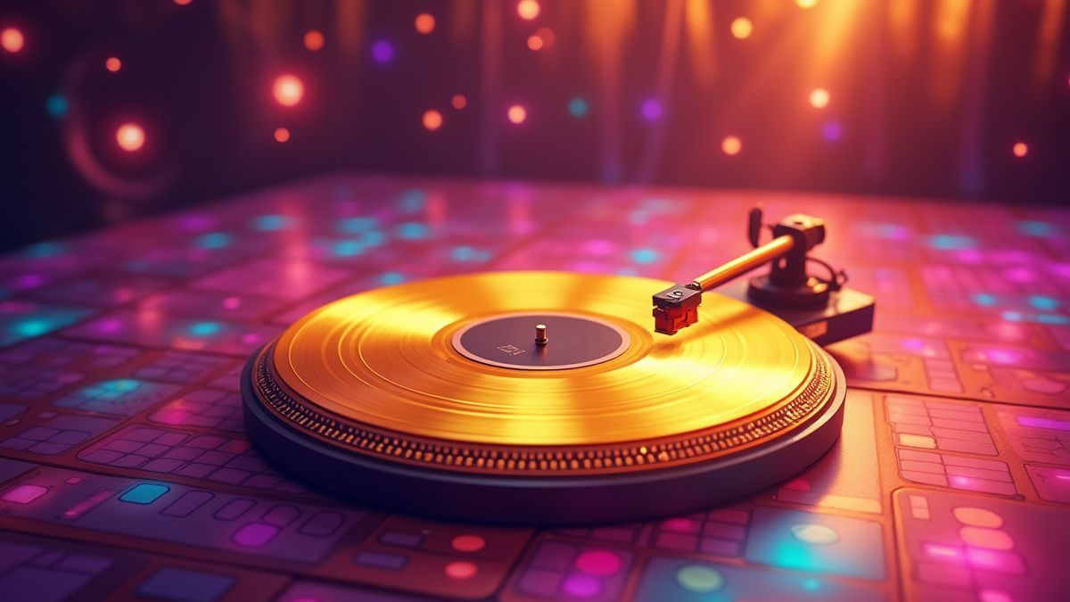 Un disco dorado girando en una pista de baile.