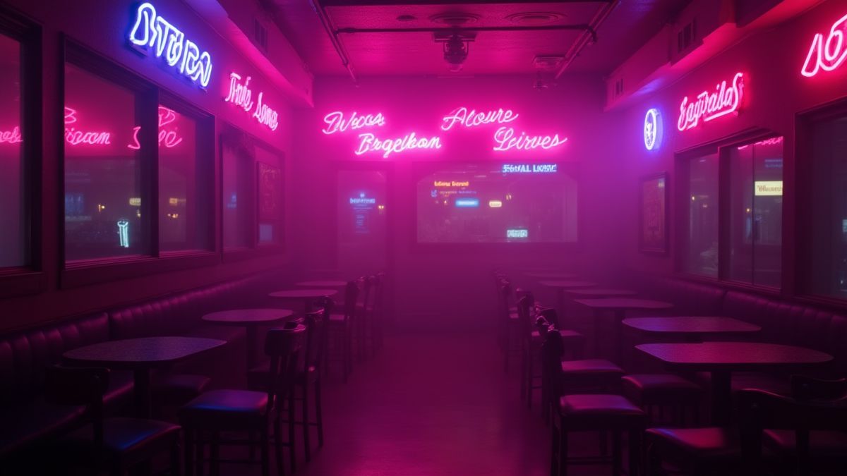Lumières néon dans un club de jazz vintage.