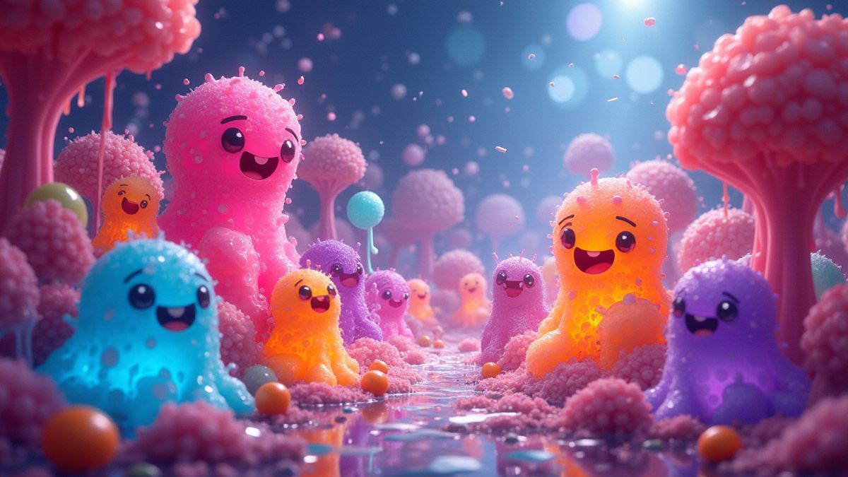 Um mundo cheio de doces e criaturas gelatinosas.