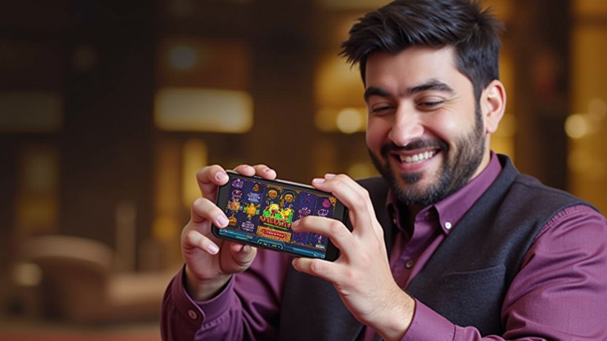 A happy player enjoying Jester Spins on their mobile.