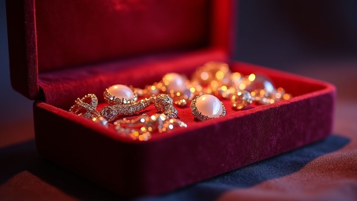 Caixa de veludo com joias deslumbrantes.