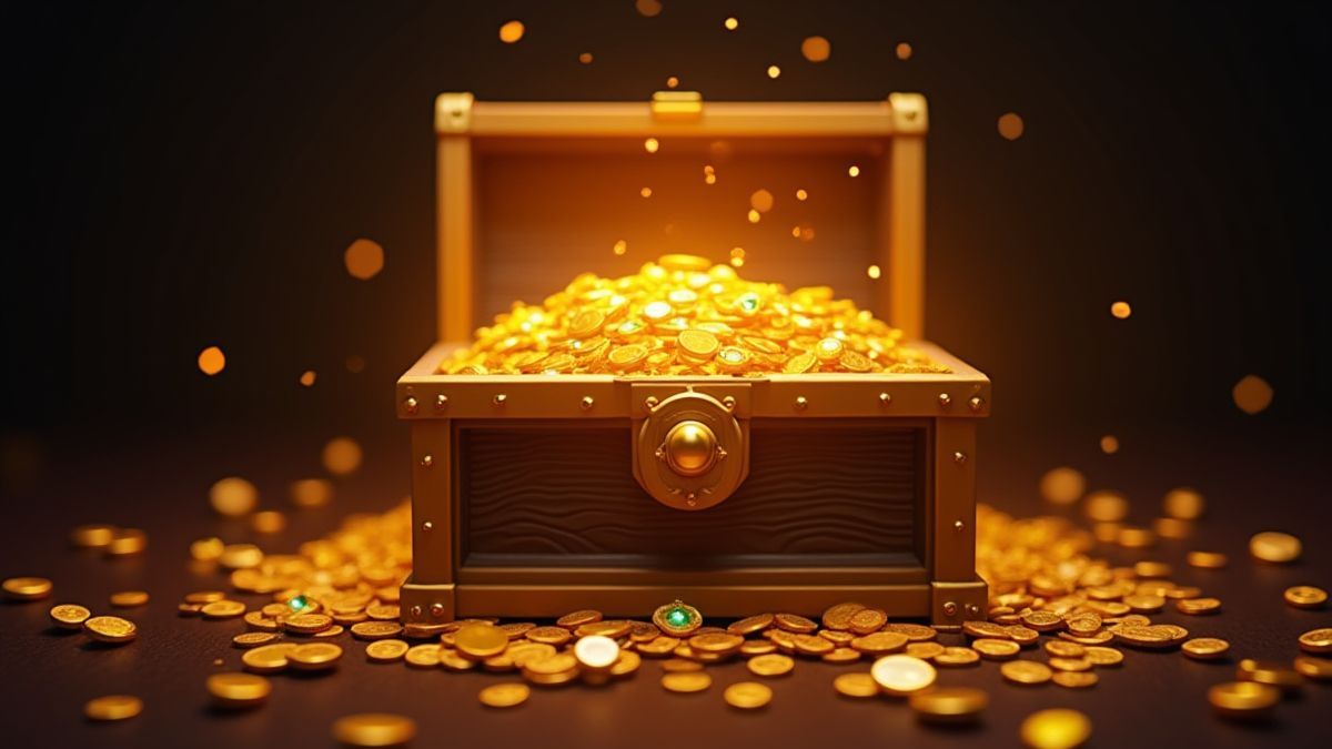 Een schitterende schatkist vol met munten en juwelen.