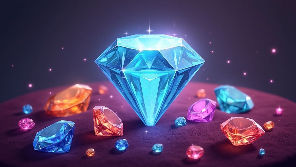 Un diamante brillante rodeado de gemas coloridas sobre terciopelo