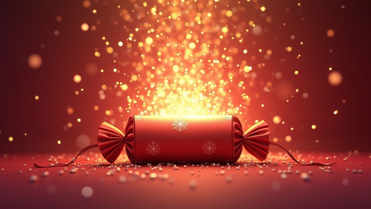 Petardo navideño explotando con confeti.