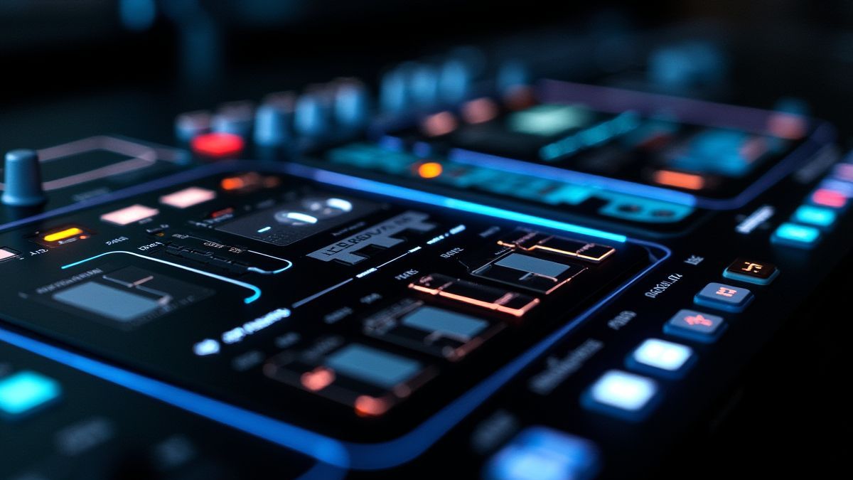 Futuristic control panel with glowing buttons and modern design.