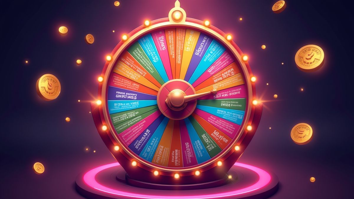 Glücksrad mit hellen Lichtern und Bargeldpreisen.