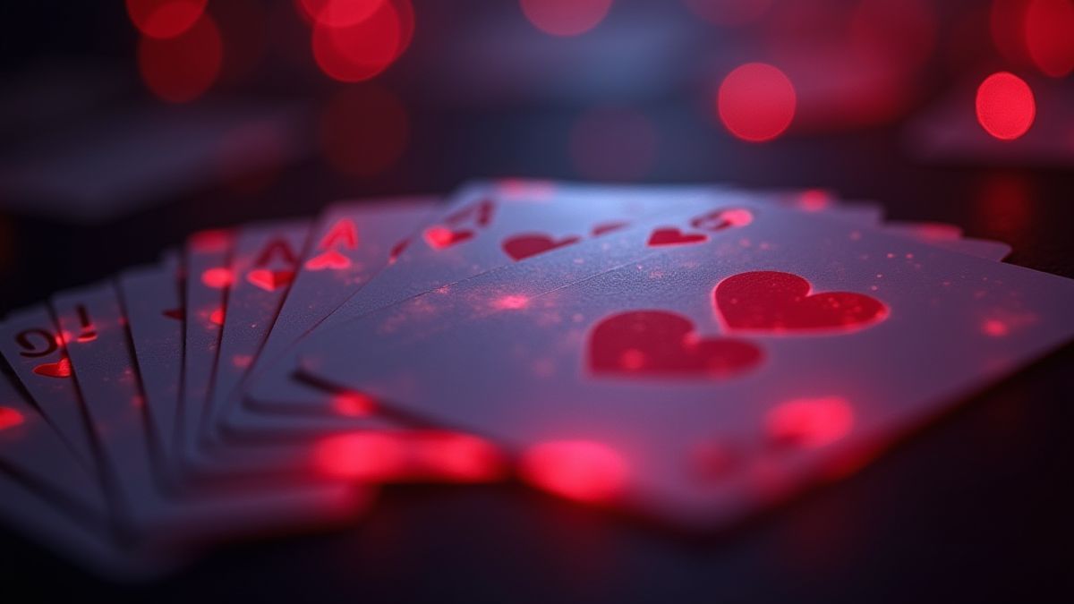 Baraja de cartas brilhando sob as luzes de um cassino.