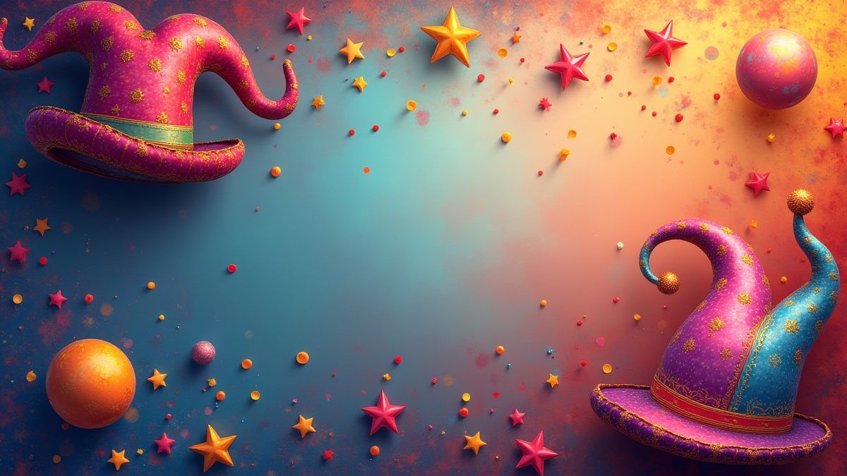 Abstrakter Hintergrund voller Farben und Karnevalselementen.