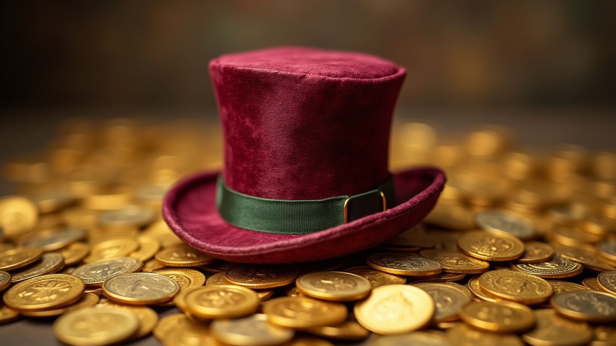 Stapel gouden munten met een nar cap bovenop.