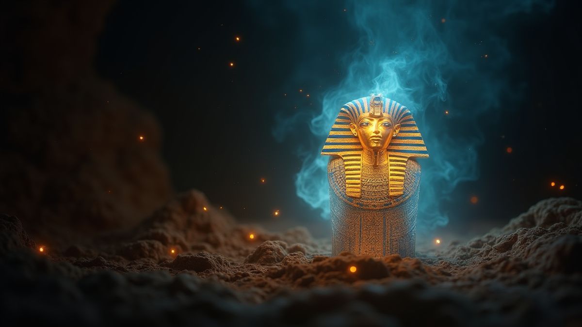 Amuleto egipcio brillante con energía mística.