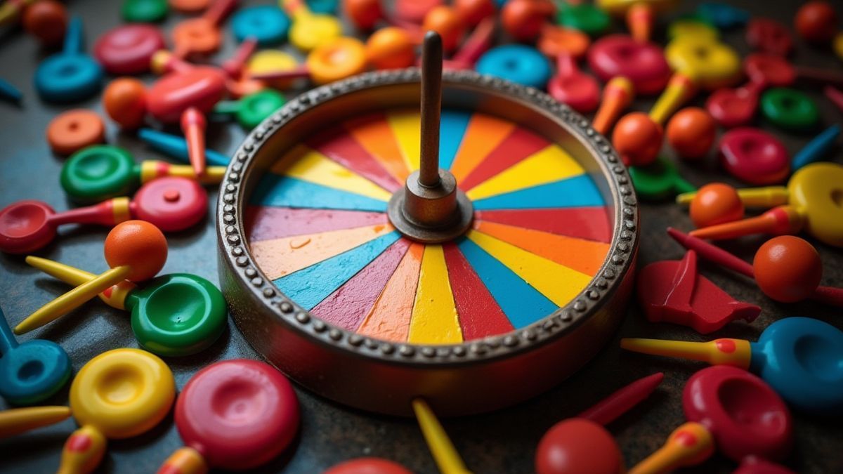 Rueda giratoria rodeada de accesorios de circo