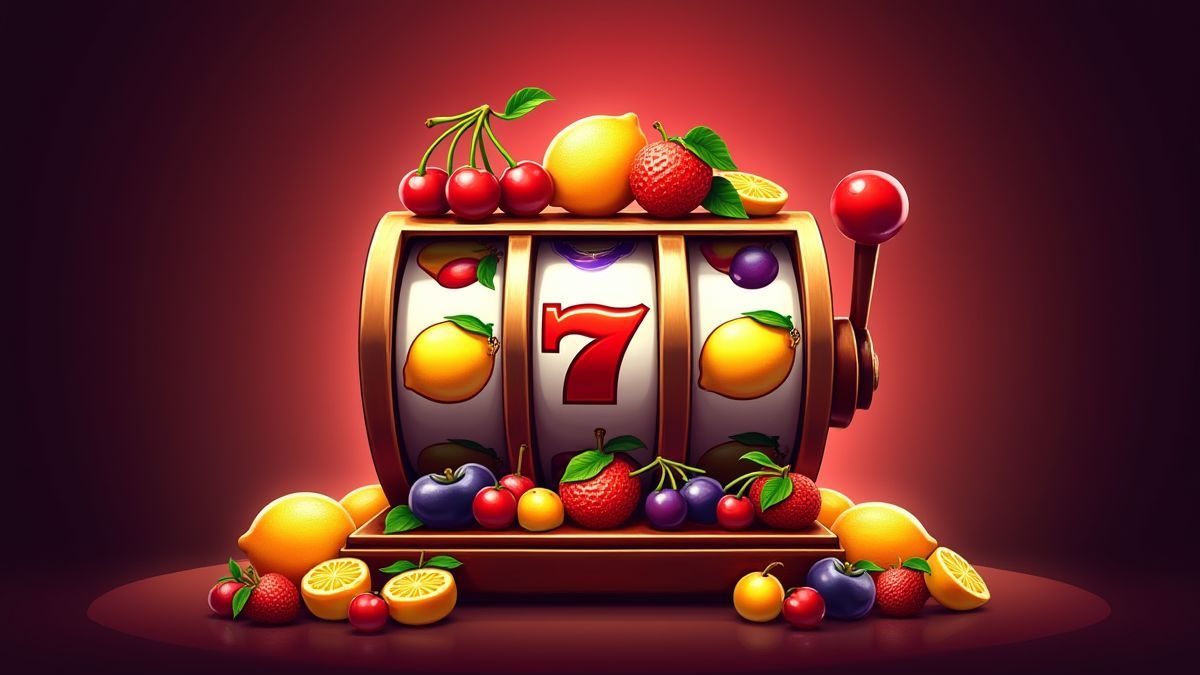 Machine à sous rétro avec des fruits vibrants.
