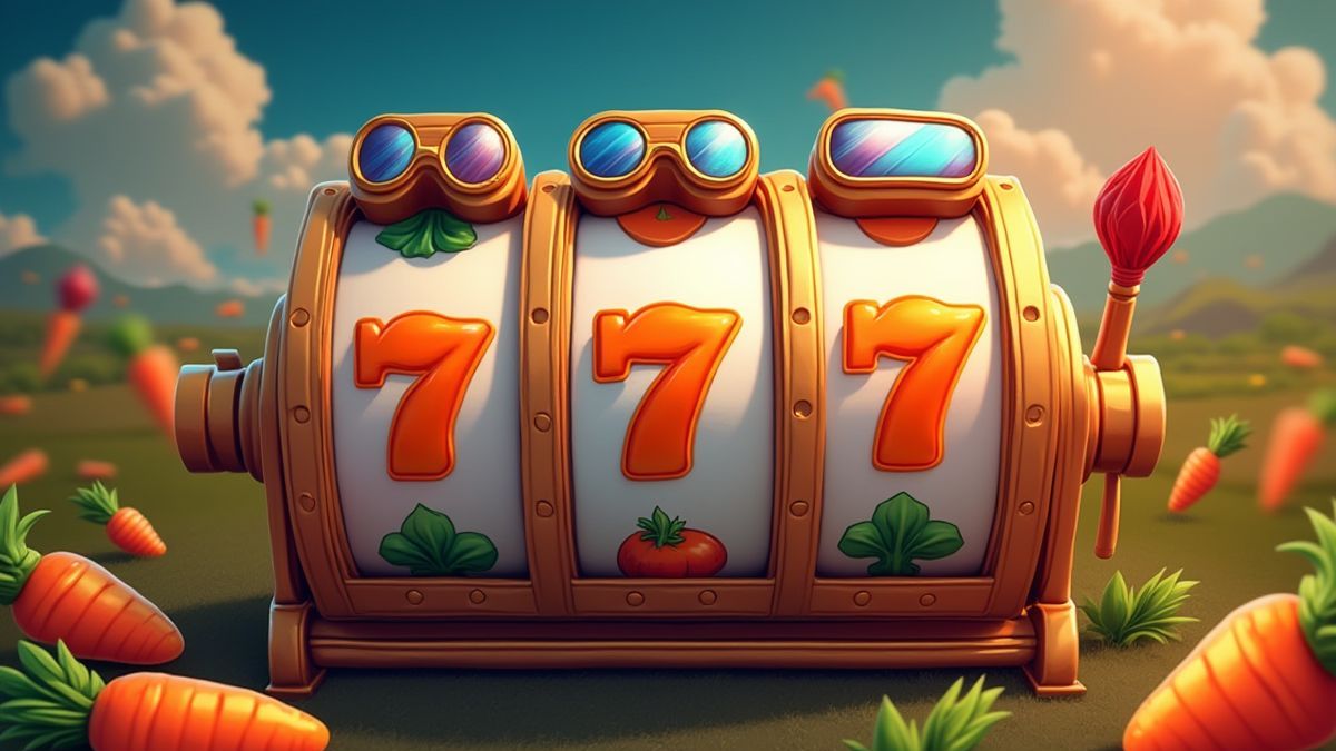 Slot reels filled with animated carrots, goggles, and parachutes.