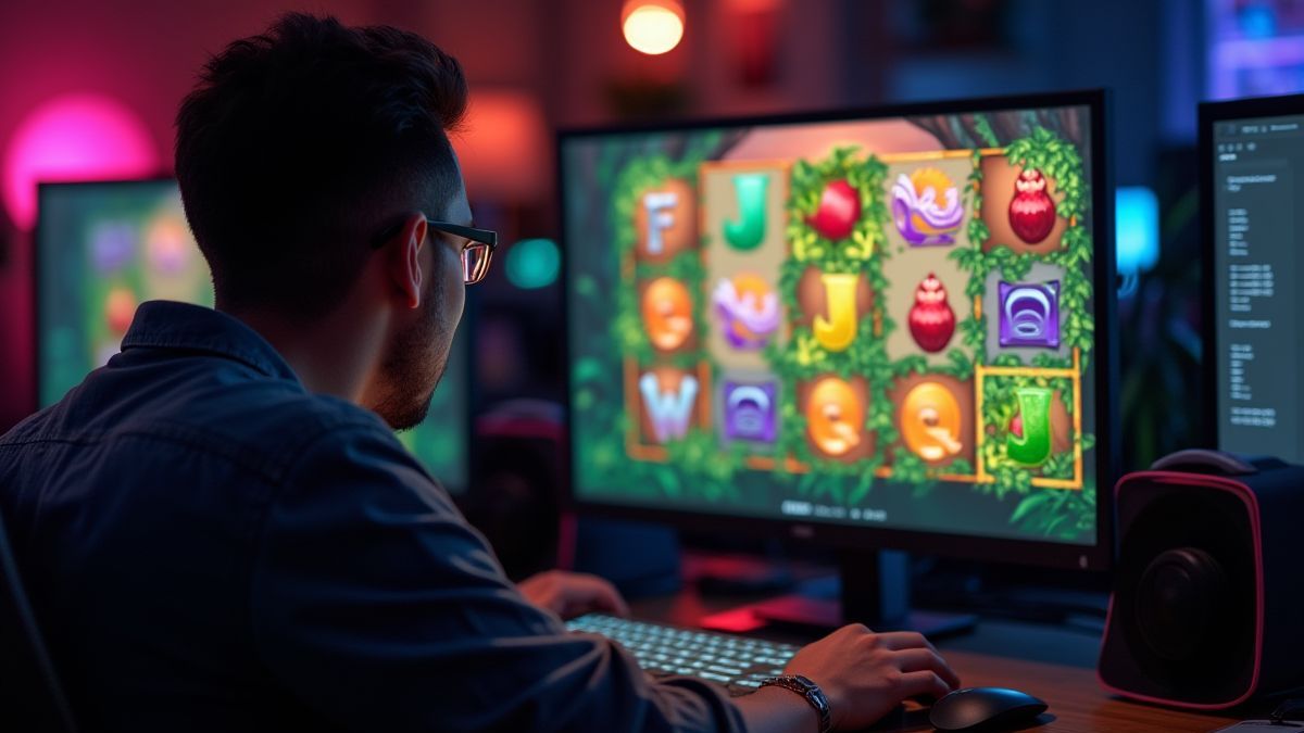 Un jugador disfrutando de un slot de temática selvática en su ordenador.