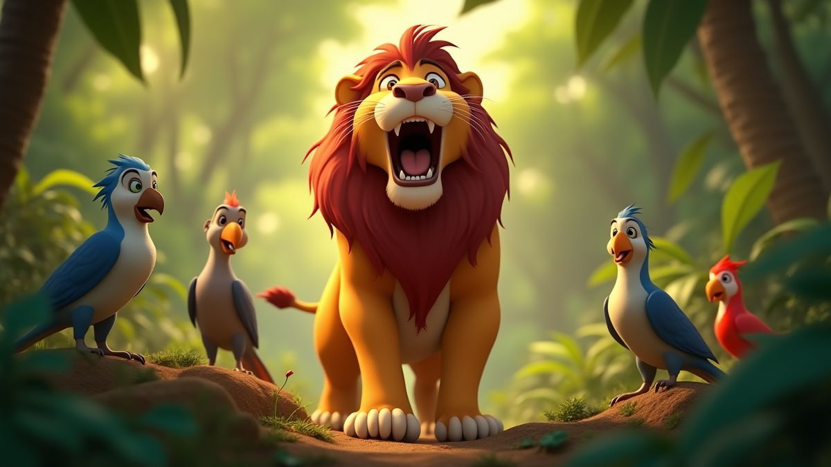 A majestic lion roaring in the jungle.