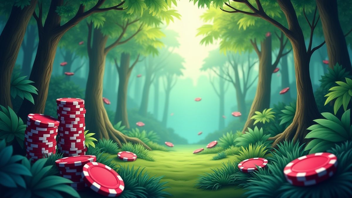 Bunte Dschungel mit Pokerchips zwischen den Bäumen.