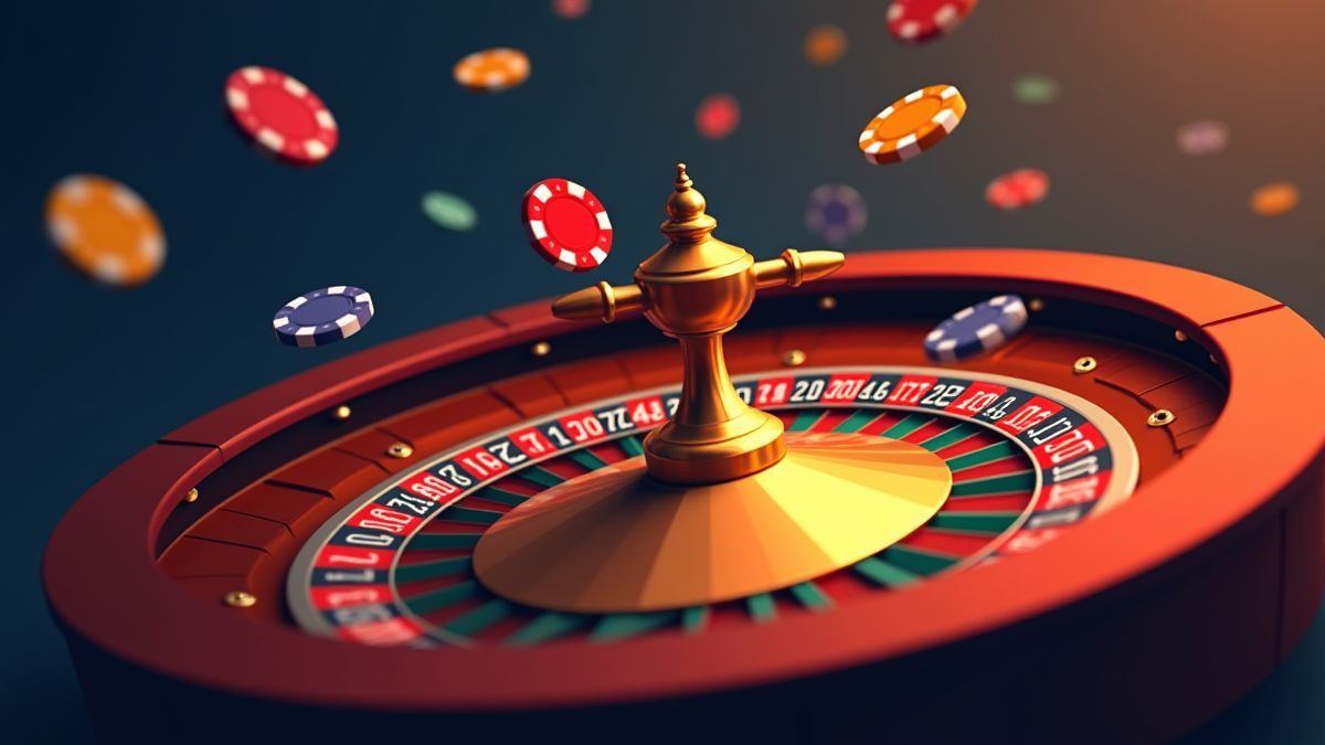 Rodas de roleta girando com fichas de cores no ar